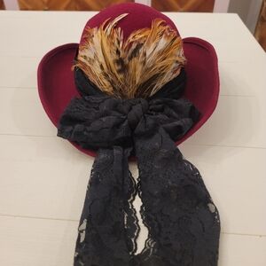 Vintage Wool Hat with Lace and Feather Detail